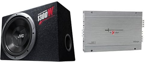 JVC CS-BW120 Equipo de Subwoofer de 300 mm | Caja de Tamaño Compacto y Fácil Instalación. Potencia Pico de 1300 W y Potencia Nominal de 150 W. + Excalibur X600.4 – Amplificador Estéreo 4 Canales