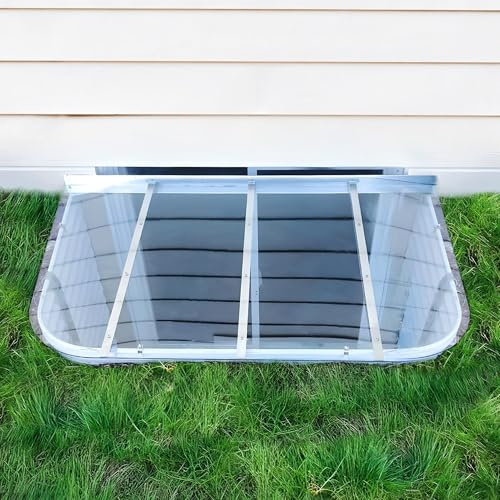Medium Sloped Clear Polycarbonate Window Well Cover 55 W x 26 L - Heavy Duty Basement Window Well Covers Outside Protection from Debris & Rain, UV-Resistant & Rust-Free Basement Windows Cover