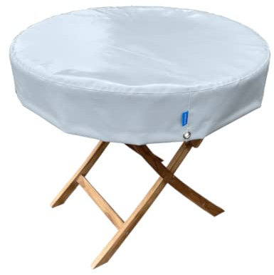 Gartentisch Abdeckhaue | Abdeckhaube Gartentisch Rund | wasserdichte Schutzhülle aus LKW Plane | UV- und frostbeständig Hülle für Gartenmöbel (Ø = 85cm, Lichtgrau)