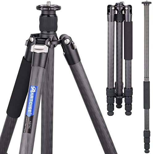 Carbon Fiber Tripod, 168cm/66 AS70C Heavy Duty Tripod, Compact Tripod, Max leg diameter: 29 mm / 1.14 inch, Invertible center column, Reflex Tripod for DSLR Canon Nikon Sony Camera,Max load: 20kg