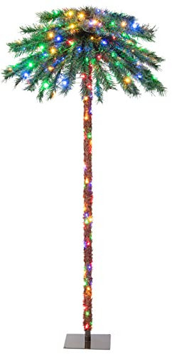 GYMAX 183 cm Künstliche Palme mit 210 vierfarbigen LED-Leuchten, mit 64 Spitzen, Material PVC, inkl. Metallständer