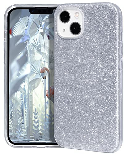 MATEPROX Glitter Case Compatible with iPhone 14 - Sparkle Sparkly Bling Cute, 3 Layer Hybrid, Anti-Slick Protective Case for iPhone 14 6.1'' 2022-Silver