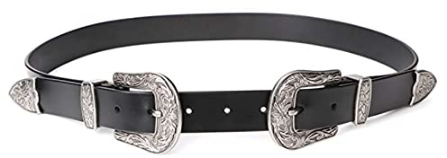 CaySep Western-Taillengürtel für Damen, Vintage, Ledergürtel, zwei Schnallen, Western-Taillengürtel für Jeans, Kleid, Hosen, Schwarz , S/Fit for Waist Size 29''-35''