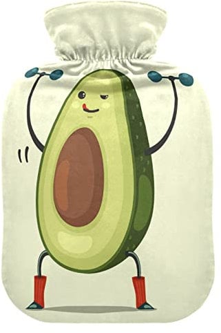 YOUJUNER Hot Water Bottle with Cute Avocado Cover 1 Litre Large Hot Water Bag Warm Comfort Hand Feet Warmer