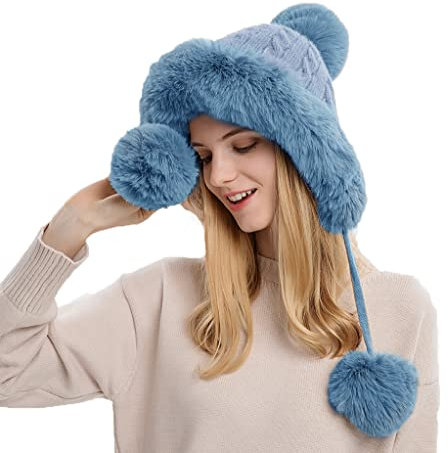 YAMEE Wintermütze Damen Warme,Strickmütze Winter Skimütze Plüschhüte Damenmütze,Kopfbedeckung Plüsch Samtkappe für Skifahren Radfahren