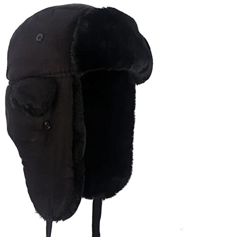 DEPAJA Russische Mütze Russischer Uschanka-Hut Für Den Winter, Sowjetischer Schwarzer Bomber-Pilot, Warme, Dickere Mützen Mit Ohrenklappe Gorro Ruso Hombre, Schwarz, Einheitsgröße