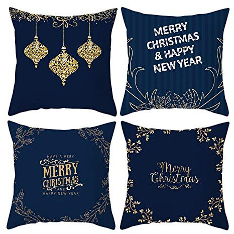 Kissenbezug 45X45 Dunkelblau, Kissen Jugendzimmer Jungen Polyester 4er Set Dunkelblau Weihnachtskugel-Kranz Winter Home Deko für Sofa