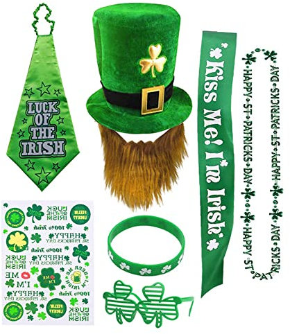 Dodheah St. Patricks Day Hut Set Accessory Irish Party Shamrock Haarreif Irish Leprechaun Hut Zubehör Parade Oder Celebration Dekoration(Hutanzug)