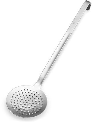 Forgast Schiumarola Monoblock in Acciaio Inox Satinato, Diametro 12 cm, Schiumarola Professionale, Mestolo Forato, Cucchiaio Filtrante Cucina con Manico Lungo, Lunghezza Totale 36cm
