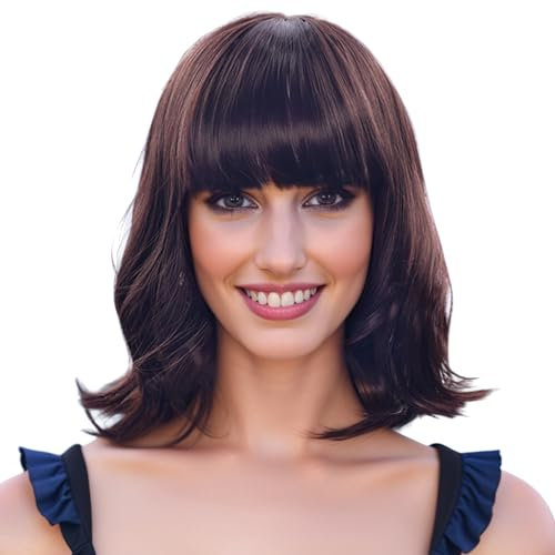IMISSU Kurze lockige Haare Bob Perücken Cosplay Perücke mit Pony Halloween Kostüm Party Kopfbedeckung für Frauen (Schokobraun)
