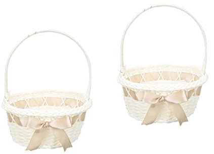 Gadpiparty 2 Stück Blumenmädchen-Körbe Für Die Hochzeit Vintage-Champagnerband Gewebter Aufbewahrungskorb Mit Griff Schleifenkorb Für Mädchen Hochzeitszeremonie Partydekoration