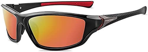 YUELUQU Polarisierte Sportbrille Sonnenbrille für Herren Damen Fahrerbrille Radsportbrillen Skifahren Autofahren Fischen Laufen Wandern UV400 Schutz (Schwarz Orange)