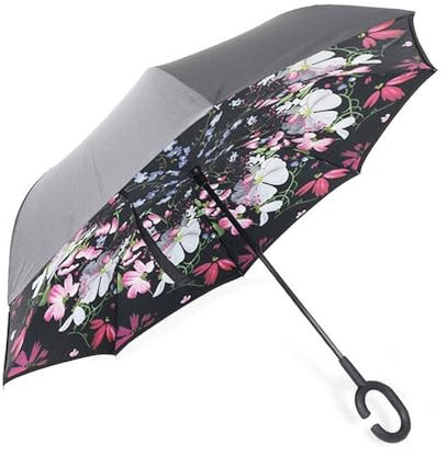 CICILIAYA Doppelschichtiger faltbarer umgekehrter Regenschirm, Selbst Stand Upside-Down Regenschutz Auto Reverse Regenschirme mit C-förmigen Griff Großer Gerader Regenschirm, Lila 3, Medium