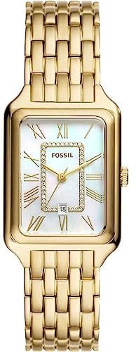 Fossil Orologio Raquel per donna, Movimento al quarzo a tre lancette con cinturino in acciaio inossidabile, Tono Oro E Bianco Perla, 26 mm