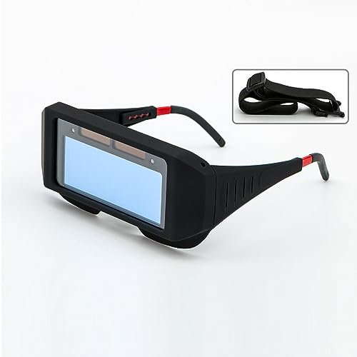 PerGar Schweißerbrille, Solarbetriebene Sicherheitsschutzbrille mit Automatischer Dimmung und Verdunkelung, Ergonomische Schweißschutzbrille mit Klarem Sichtfeld, Zum Elektroschweißen,(mit Gummizug)