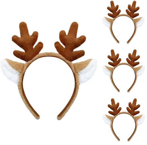 SIOTMERA 4 Pack Reindeer Antlers Headband Fluffy Animal Deer Ears Hairband Party Trips Cosplay Washing for Christmas Halloween