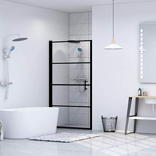Homgoday Puerta de ducha antisalpicaduras, puerta de nicho, puerta oscilante, mampara de ducha, cuarto de baño, moderna, con asas, cristal templado, 100 x 178 cm, color negro