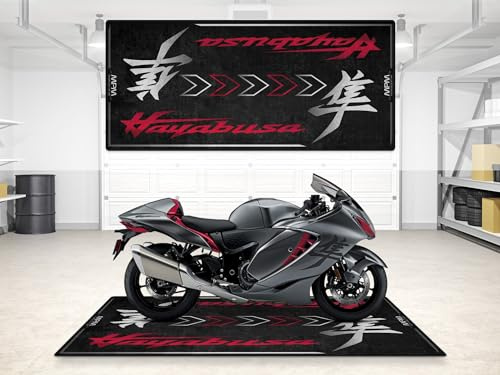 wibeart MPM Motorradmatte für Hayabusa – waschbare, rutschfeste, öl- und wasserfeste Parkmatte für Garage, Ausstellungsraum und Werkstatt | Candy Daring Rot - Größe 1: 86.6 x 39.4/220 x 100 cm