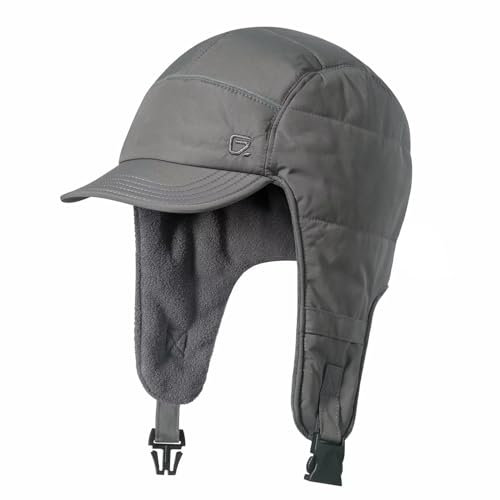 GADIEMKENSD Winter Trapper Hunting Hat with Earflaps Brim Visor Reflective Baseball Cap Warm Aviator Hats for Ski Rain Golf Work Running Outdoor Gray