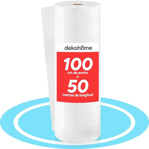 Dekohome Rollo Plastico Burbujas Embalaje, 100cm (A) y 50m (L). Papel burbuja perfecto para Protección de Objetos Frágiles, Mudanzas, Embalajes y Envíos