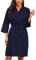 Lovasy Bademantel Damen Waffelpique 3/4 Ärmel Saunamantel Waffelstrick Morgenmantel Weich Leicht Knielang Loungewear mit Gürtel Taschen,Marineblau,L