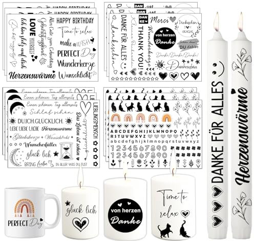 12 PCS Kerzentattoos Kerzen tattoo Wasserschiebefolie Kerzen Kerzensticker Kerzen Tattoos Kerzen Dekorieren Kerzensprüche (MIX-B)