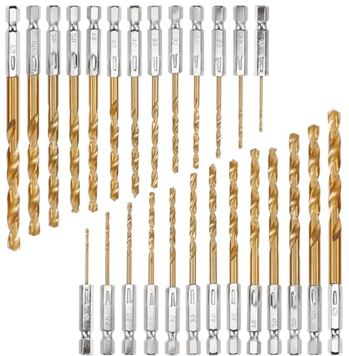 ANBOO Titan Bohrerset, 26 teiliges 1,5-6,5 mm Sechskantschaft Schnellbohrkronen, Schnellarbeitsstahl Titan-beschichteter HSS Bohrersatz, Schnellwechsel, 1/4 Sechskantschaft