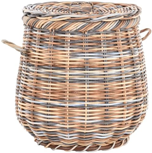 Geräumiger Wäschekorb, große Wäschetonne bauchig aus echtem Rattan Ø 50cm (Mehrfarbig)