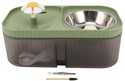 3L Cat Water Fountain and Food Bowl, Water Fountain for Cats Inside, 2-in-1 Automatic Pet Water Dispenser with Flower Smart Pump for Cats, Small to Medium Dogs(Green)