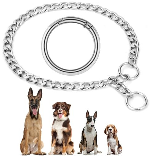 AUAUY Kettenhundkragen, Edelstahl Hundehalskette, Verstellbare Hunde Halsband mit Verbindungsverschluss, Hunde Kette zum Hundetraining, Halskette Flache P-Kettenkragen für Hunden (L: 60 cm, Ø 3,5 mm)
