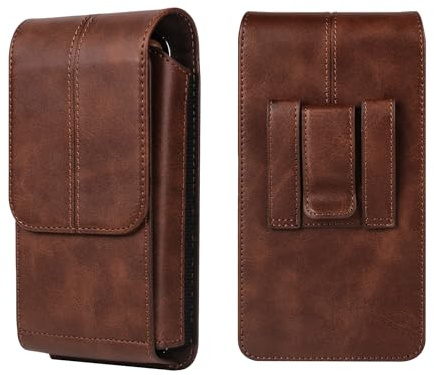 Riñonera de Cuero para Celular Hombre, Funda de Clip Cinturón para Teléfono Movil, Pequeña Hombres Bolso Movil Universal Bolsa Cintura con Tarjetero Cartera Billetera con Mosquetón para Viaje Deportes