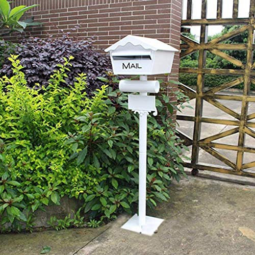 UGCEYIKJ Vintage Wrought Iron Villa Mailbox,Postal Mailbox Decorative Cast Aluminum Mailbox Freestanding Stand Pole Mailbox Mailbox Mailbox Letter Box Villa Garden Decoration Decorative Mailbox White