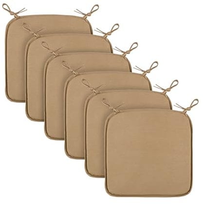 Bestlivings Sitzkissen (6er Pack/Hellbraun) Stuhlkissen mit Haltebändern 38cm x 38cm - Öko-Tex Zertifiziert - Sitzauflage Uni, Canvas Stuhlauflage
