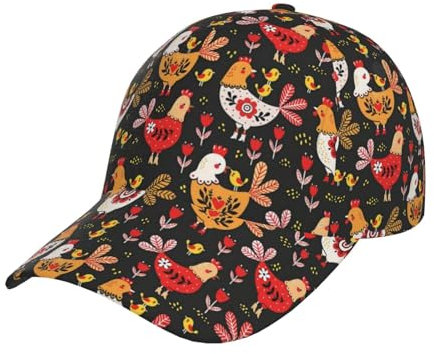 Amrole Baseballkappe Dad Hat Original Classic Unisex Erwachsene Herren Ballkappe Einstellbare Größe Niedlich Hahn Hühner Schwarz, Schwarz , L/Einheitsgröße