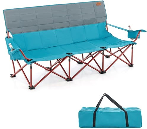 COSTWAY Campingstuhl für 3 Personen, Klappstuhl mit gepolstertem Sitz, Getränkehalter und verstellbaren Armlehnen, 450 kg Tragfähigkeit, klappbarer Angelstuhl, Faltstuhl für Camping (Marineblau)