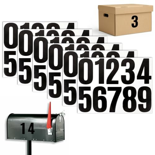 ZEYIYER 6 Blatt Zahlen Aufkleber, Schwarz Number Stickers, Zahlenaufkleber, 0–9 Reflektierende Vinyl Nummernaufkleber für Haus Tür Adressnummer Innen oder Außen Number Stickers