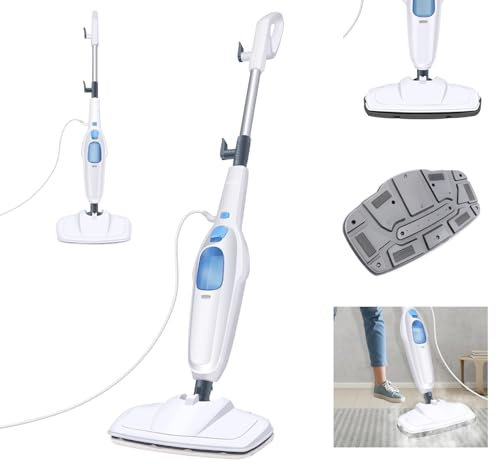 Scopa a vapore 2 in 1, scopa a vapore leggera da 1500 W per pavimenti duri con 2 tappetini lavabili in lavatrice e 400 ml, riscaldamento in 20 secondi, bianco