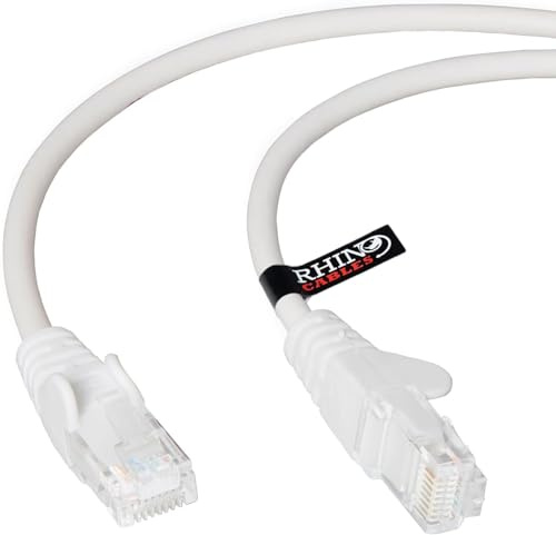 rhinocables CAT5e High-Speed Ethernet Patch Network Cable for LAN — Snagless Cable with RJ45 Connector Lead — Ideal for Internet, Router, Modem, Smart TV, PC & Laptop (3m, White, Pack of 10)