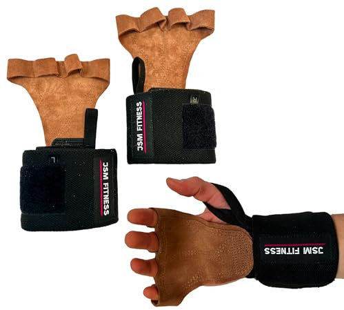 JSM FITNESS Handgelenkbänder für Gewichtheben – Trainingsgriffe mit Lederschicht für Kreuzheben und Powerlifting – rutschfeste Handbandagen für Gewichtheben für Männer und Frauen
