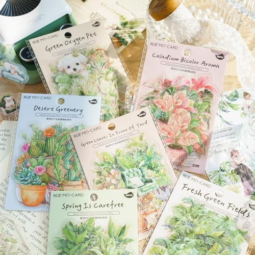 180pcs Scrapbooking Stickers Zubehör Set,Bullet Journal Zubehör Transparent Plants Journal Stickers Decorative Stickers for Scrapbook, Diary, Photo Album, Mobile Phone Case, Calendar, Notebook,