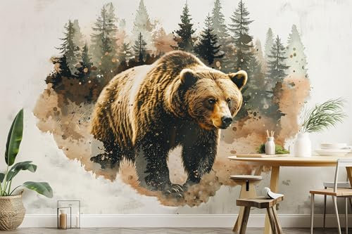Sticker mural en vinyle texturé Motif ours dans la forêt 47 x 35 cm