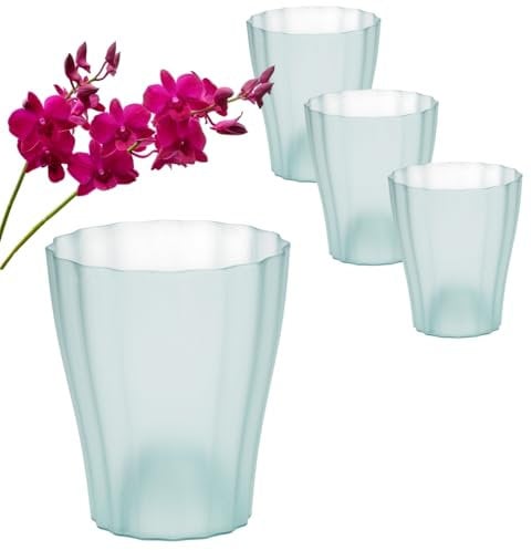 GarPet 4X Orchideentopf Transparent Orchideen Übertopf Pflanztöpfe Übertöpfe für Orchideen aus Kunststoff Innen Durchsichtig Elegant 13 cm Glas