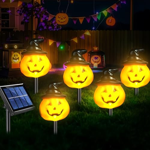 Xevinas Halloween Deko Solarlampen Für Außen | IP65 Wasserdicht Solarleuchten Halloween Led | Solar Gartenleuchten Fackeln Für Draußen | Solarlampe Für Halloween Außen, Hinterhöfe, Gärten (D)