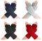 Lusofie 4 Paar Fingerlose Handschuhe Ohne Finger Damen Elastische Winterhandschuhe Lange Handgelenk Ärmel Winter Strick Schreibhandschuhe 4 Farben Halb Fingerhandschuhe Winter