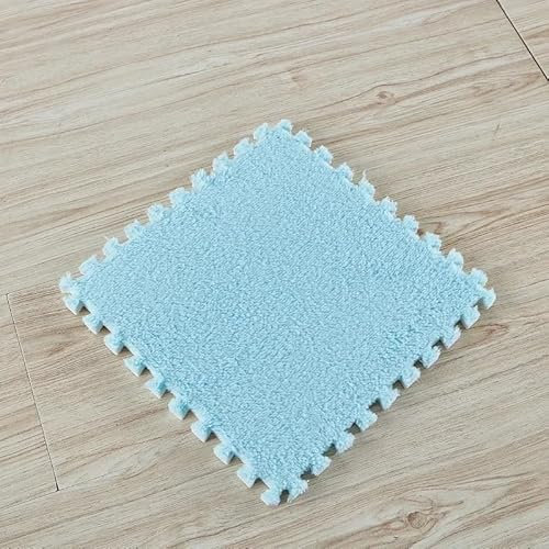 HZLXF1 10Pcs Soft Plush Play Mat,foam Floor Mat Fluffy,Interlocking Exercise Tiles Floor Carpet Rug 30 * 30 CM(Light Blue)
