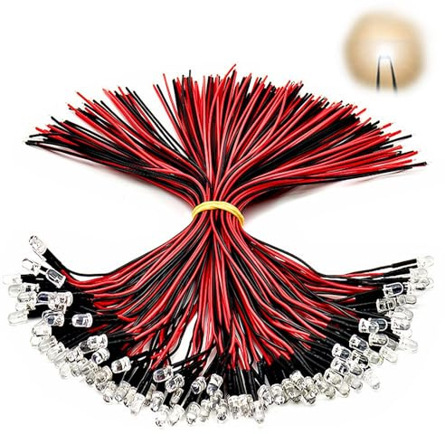 Joycabin 120 Stücke 3mm 12V Vorverdrahtete LED Dioden Licht, Vorverdrahtetes Licht Warmweiß, Leuchtdioden mit 20cm Kabel, 12v led Vorverdrahtete für Modellbau Beleuchtung