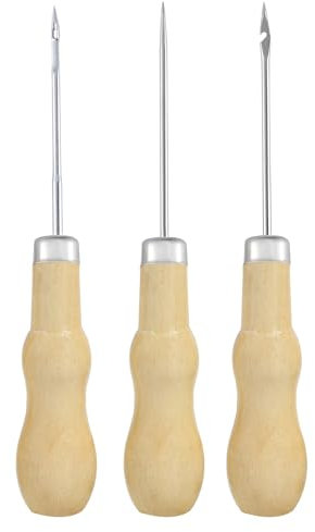 Lezna Coser Cuero Punzón, Punzón Herramienta de Costura de 3 Piezas, Costura Profesional, Kit de Costura Artesanal para Cuero para Coser O Reparar Lienzo, Papel, Tela De Cuero