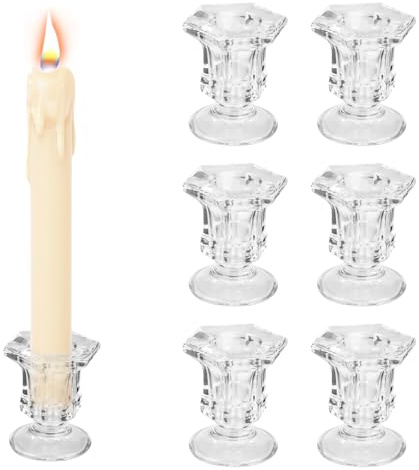 YHNDECO Glass Candle Holder for Candlestick, 6Pcs Clear Candle Holders Thicker Glass Candle Sticks Set, Taper Hexagonal Candlestick Holders for Wedding, Festival, Party & Table Decoration(A-Shape)