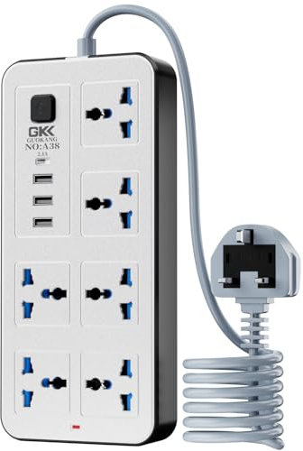 UK Power Strip outlets socket 6 AC Plug Outlets Extender switch and 3 USB & 1 type-c Charging Ports, 2500W/10A,5.9Ft Plug Heavy Duty Extension Cord for Home, Office (White)