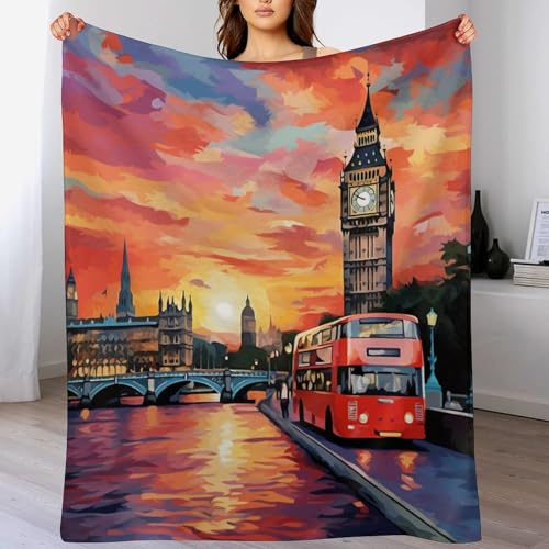 Stadtbild von London Decke Kuscheldecken Couchdecke, Übergroße Warme Super Weiche Decke, Schlafdecke Tagesdecke Flauschige Decke 100×130cm